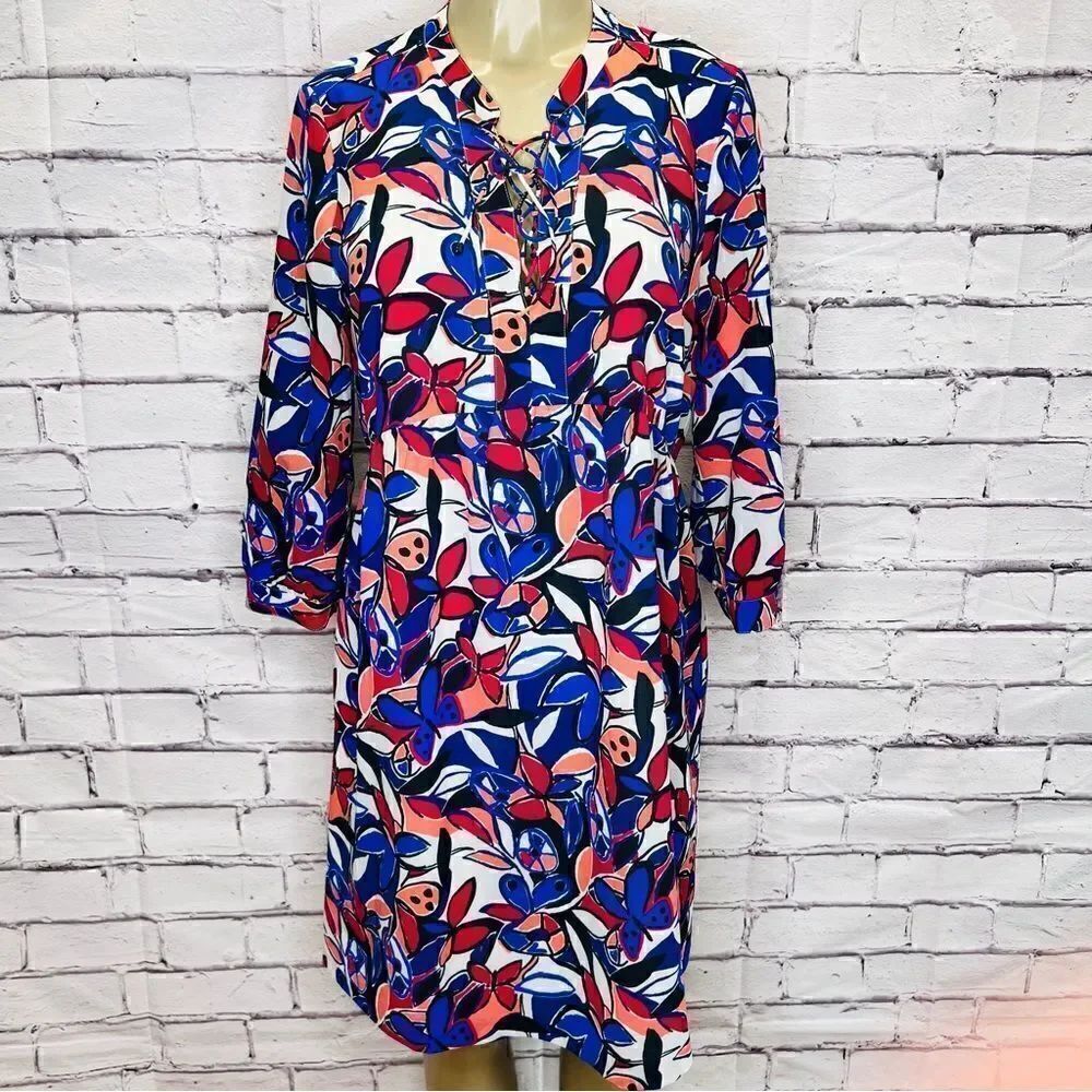 J.Crew Lace-up printed dress 3/4 sleeves size M